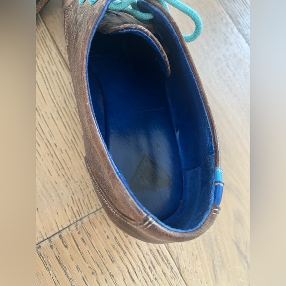 John Fluevog CBC Radio Derby Oxford Shoes Brown Leather Turquoise Women 8.5 - Picture 4 of 15